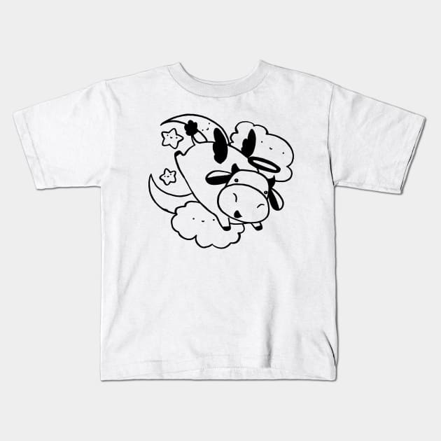 Angel Cow Black Line Kids T-Shirt by saradaboru